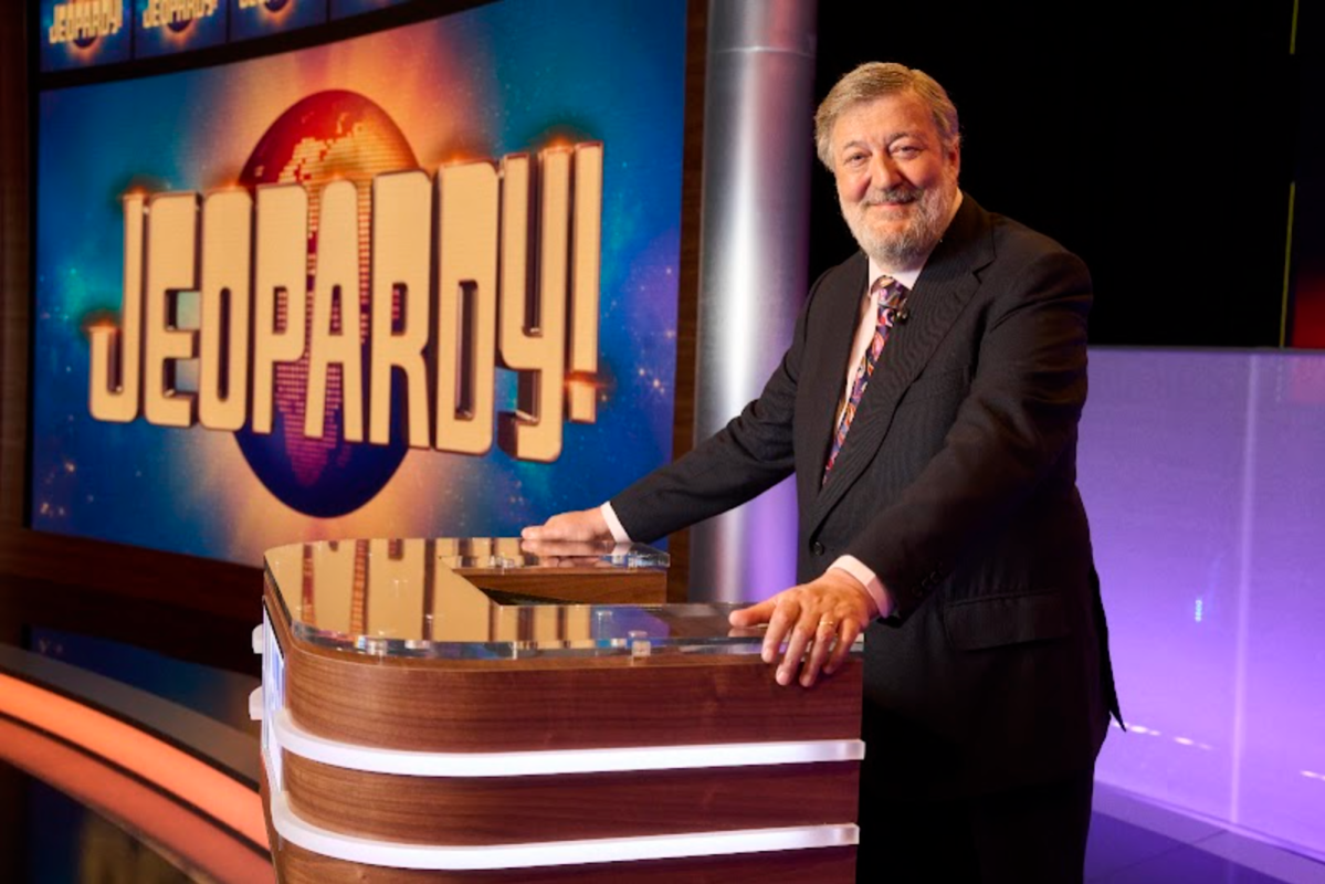 Stephen Fry at the 'Jeopardy!' lectern